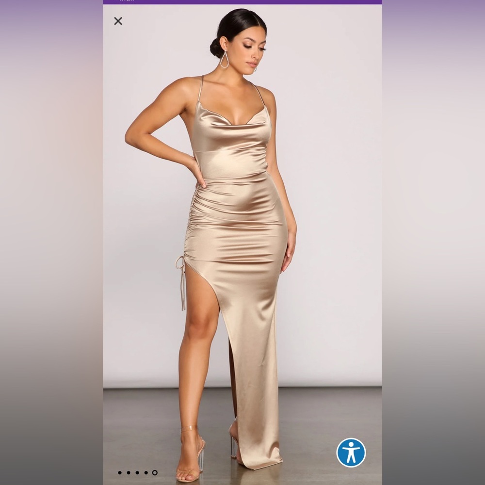 Windsor Formal Satin High Slit Dress